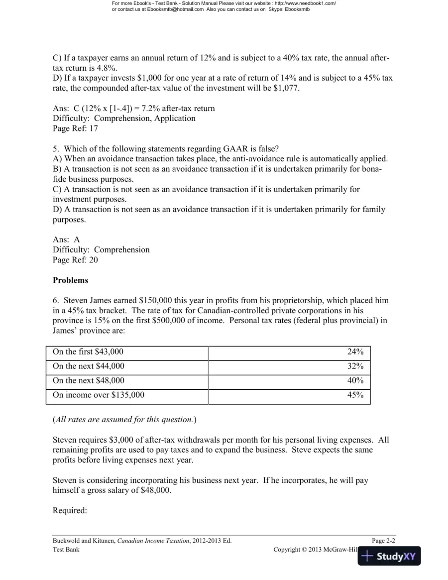 Canadian Income Taxation : Planning And Decision Making, 2013-2014 Edition Test Bank, page 6