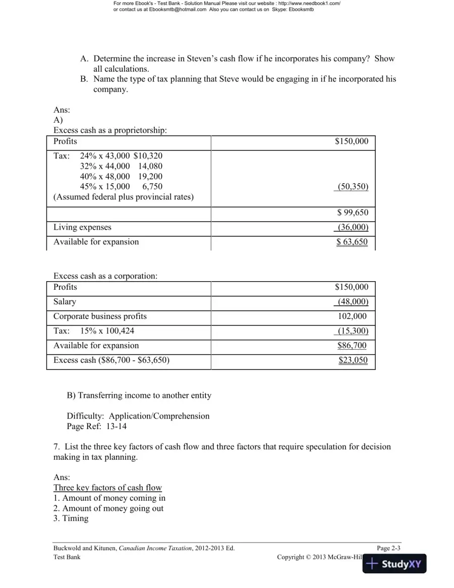 Canadian Income Taxation : Planning And Decision Making, 2013-2014 Edition Test Bank, page 7