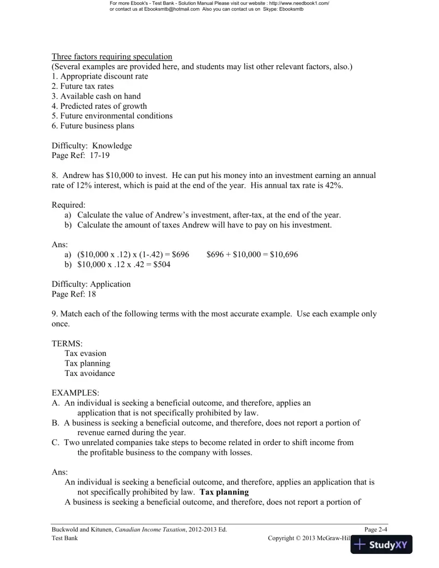 Canadian Income Taxation : Planning And Decision Making, 2013-2014 Edition Test Bank, page 8