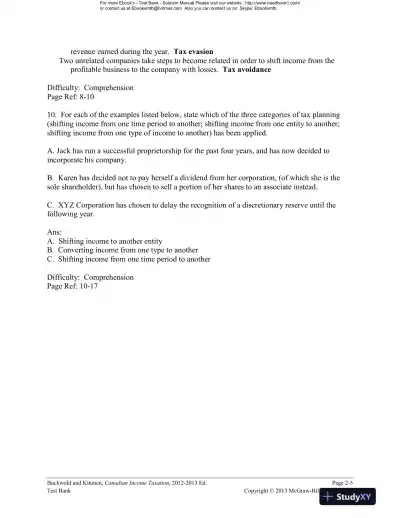 Canadian Income Taxation : Planning And Decision Making, 2013-2014 Edition Test Bank - Page 9 preview image
