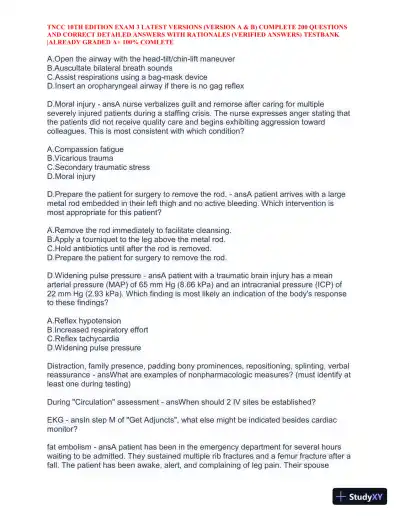 TNCC 10th Edition Practice Exam 3 Version A and B with Answers (740 Solved Questions) - Page 11 preview image