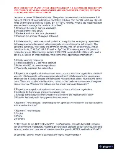 TNCC 10th Edition Practice Exam 3 Version A and B with Answers (740 Solved Questions) - Page 15 preview image