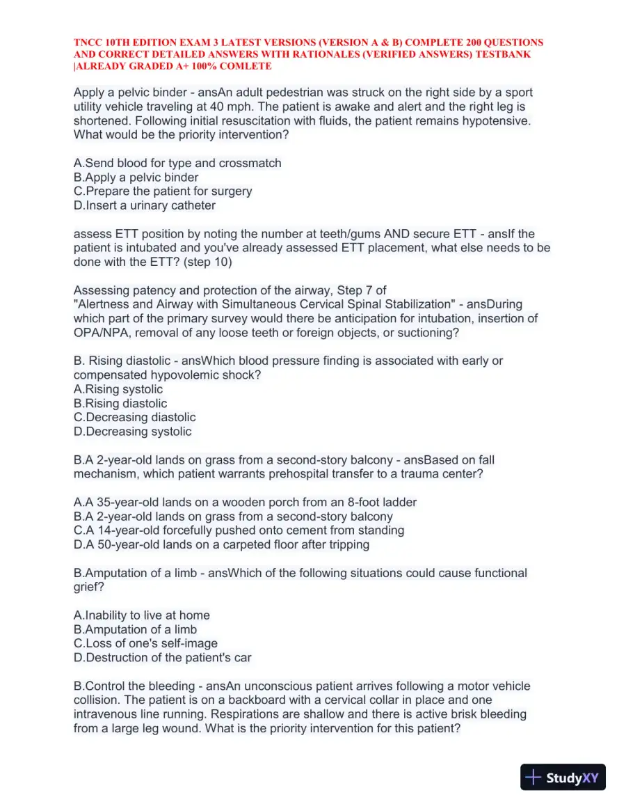 TNCC 10th Edition Practice Exam 3 Version A and B with Answers (740 Solved Questions), page 16