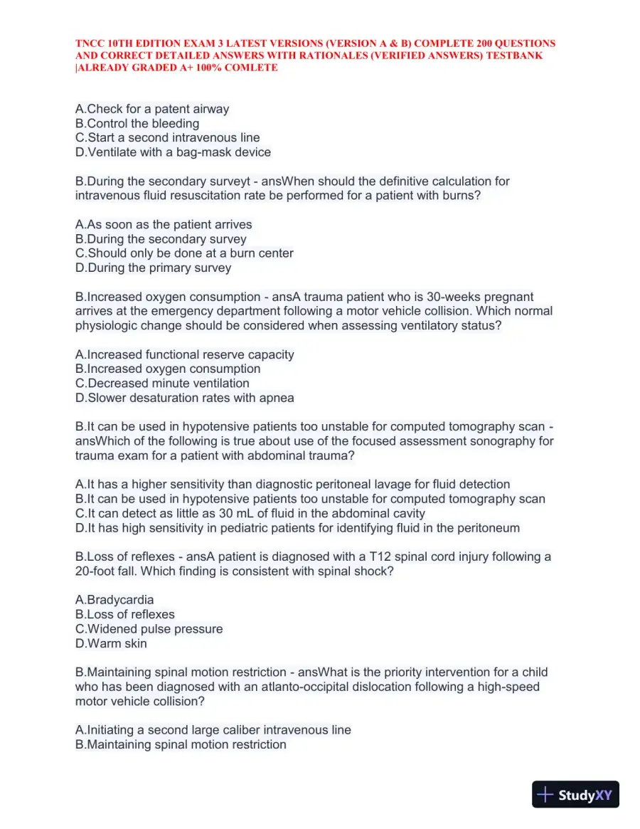 TNCC 10th Edition Practice Exam 3 Version A and B with Answers (740 Solved Questions), page 17
