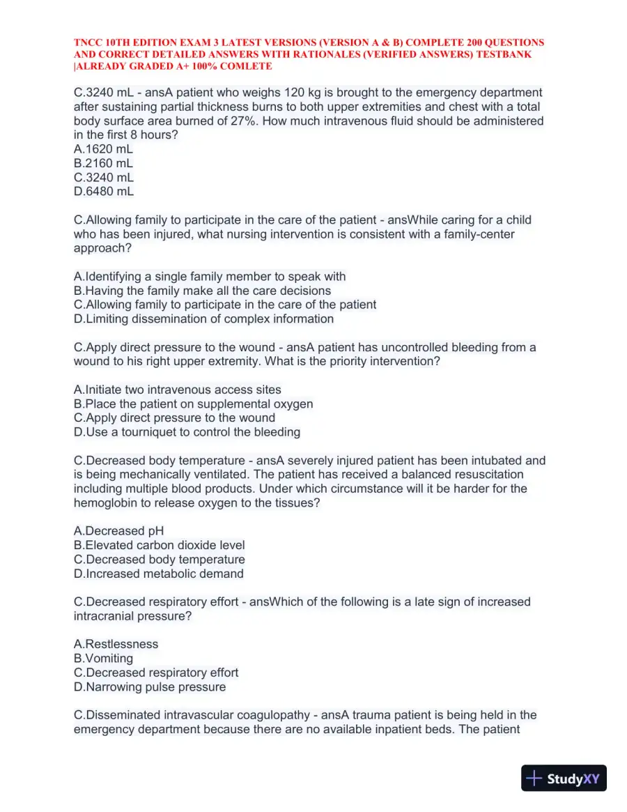 TNCC 10th Edition Practice Exam 3 Version A and B with Answers (740 Solved Questions), page 19