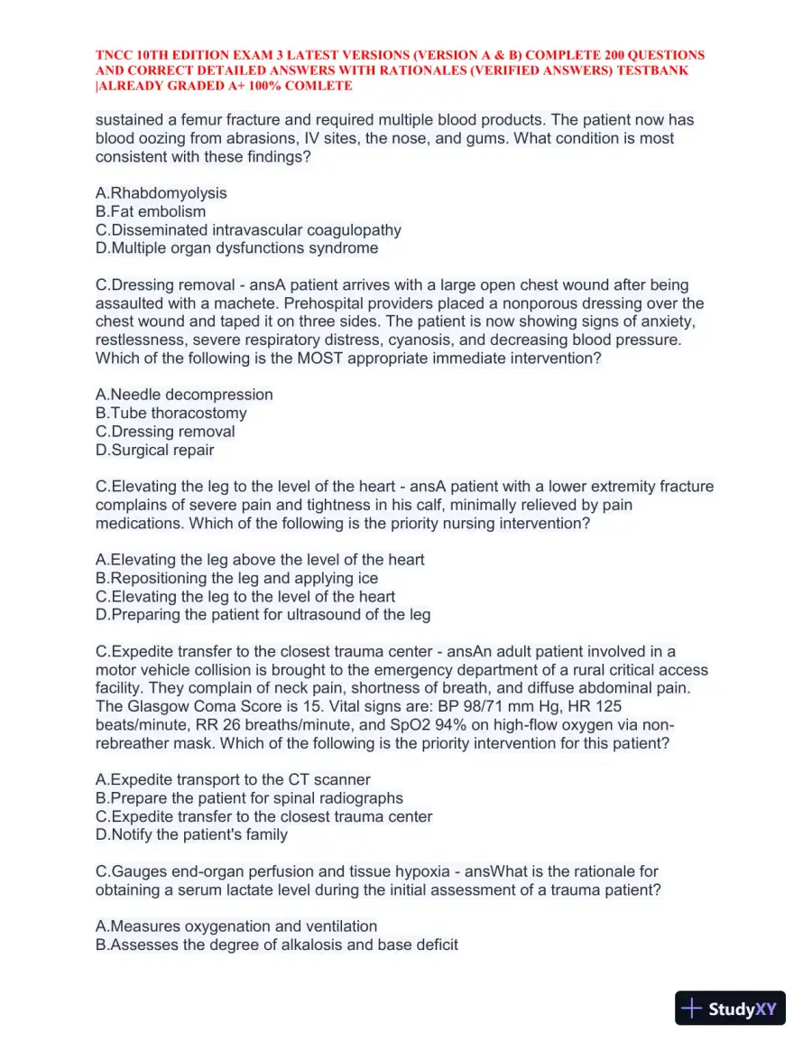 TNCC 10th Edition Practice Exam 3 Version A and B with Answers (740 Solved Questions), page 20