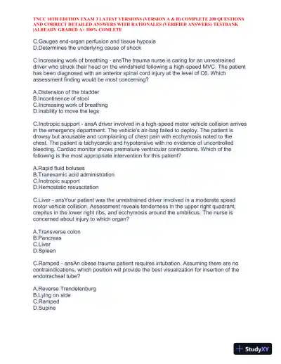 TNCC 10th Edition Practice Exam 3 Version A and B with Answers (740 Solved Questions) - Page 21 preview image