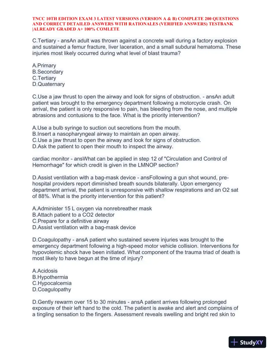 TNCC 10th Edition Practice Exam 3 Version A and B with Answers (740 Solved Questions), page 22