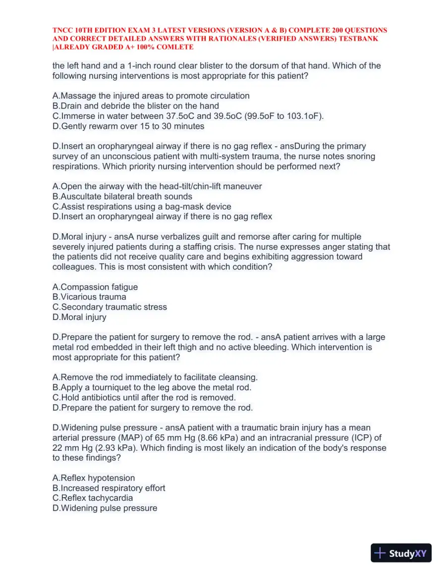 TNCC 10th Edition Practice Exam 3 Version A and B with Answers (740 Solved Questions), page 23