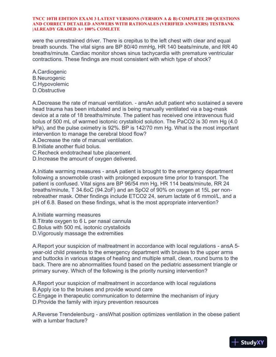 TNCC 10th Edition Practice Exam 3 Version A and B with Answers (740 Solved Questions), page 27