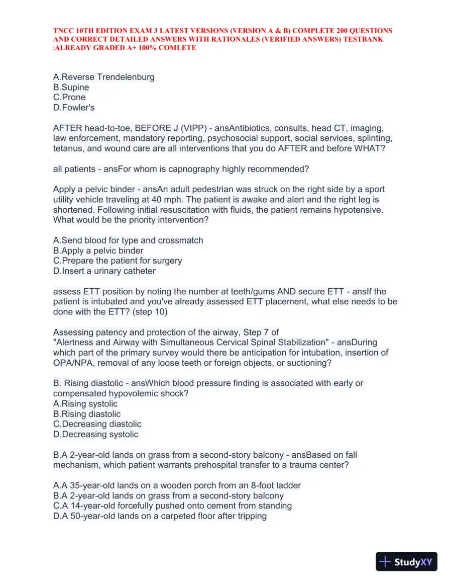 TNCC 10th Edition Practice Exam 3 Version A and B with Answers (740 Solved Questions), page 28
