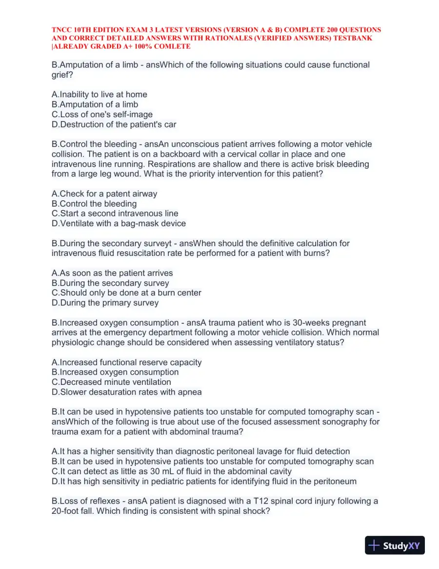 TNCC 10th Edition Practice Exam 3 Version A and B with Answers (740 Solved Questions), page 29