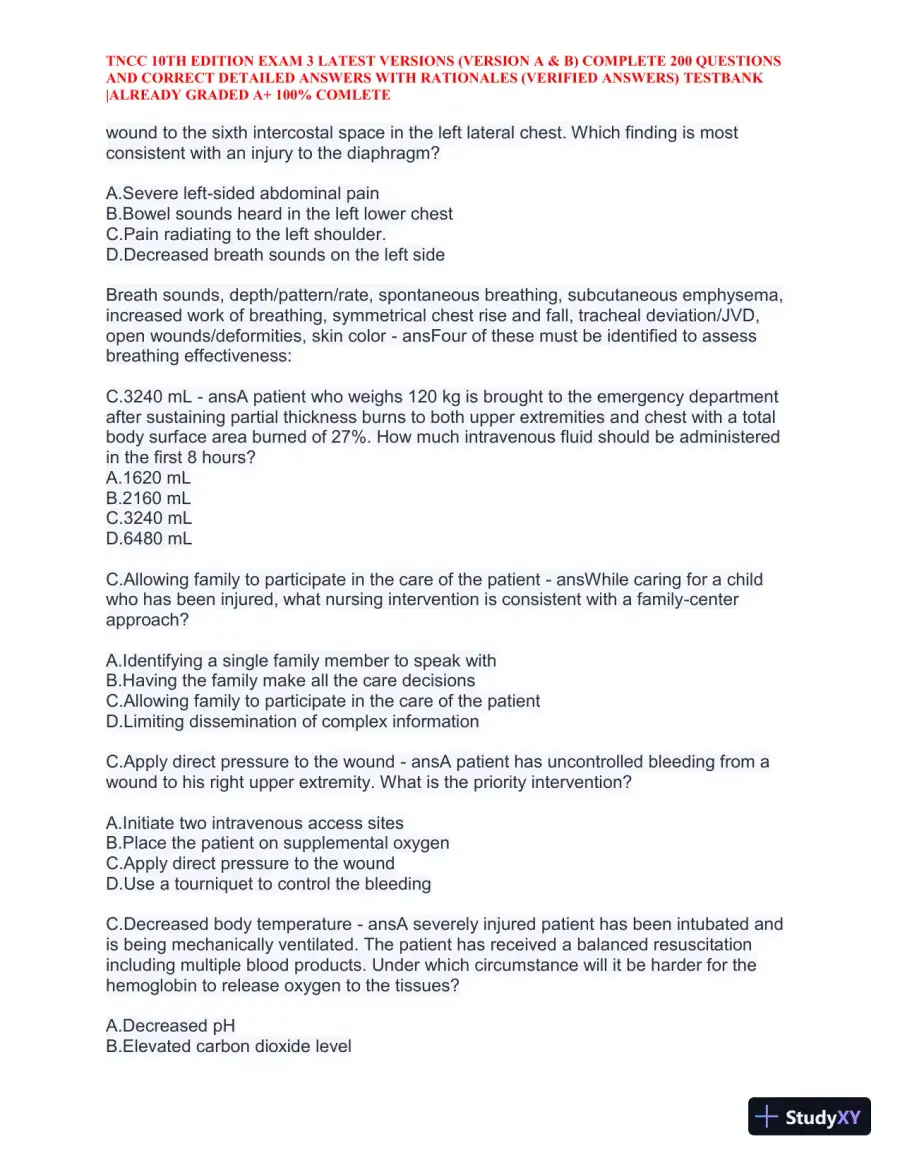 TNCC 10th Edition Practice Exam 3 Version A and B with Answers (740 Solved Questions), page 31