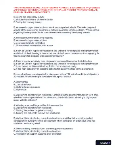 TNCC 10th Edition Practice Exam 3 Version A and B with Answers (740 Solved Questions) - Page 5 preview image