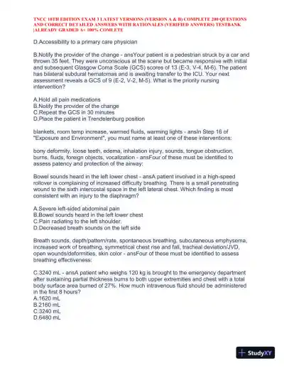 TNCC 10th Edition Practice Exam 3 Version A and B with Answers (740 Solved Questions) - Page 6 preview image