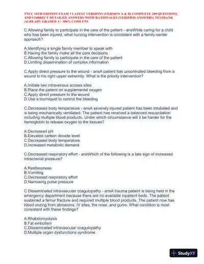 TNCC 10th Edition Practice Exam 3 Version A and B with Answers (740 Solved Questions) - Page 7 preview image