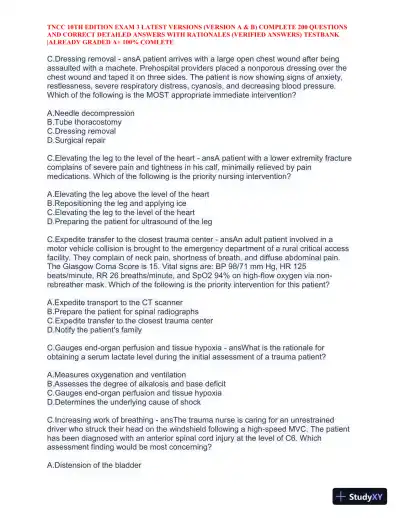 TNCC 10th Edition Practice Exam 3 Version A and B with Answers (740 Solved Questions) - Page 8 preview image