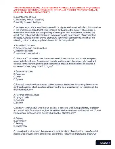 TNCC 10th Edition Practice Exam 3 Version A and B with Answers (740 Solved Questions) - Page 9 preview image