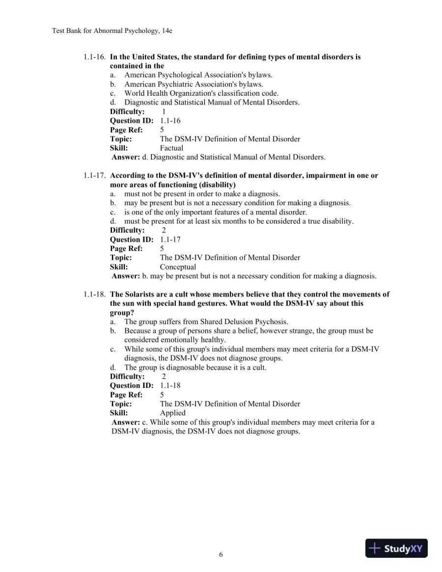 Test Bank For Abnormal Psychology, 14th Edition, page 10