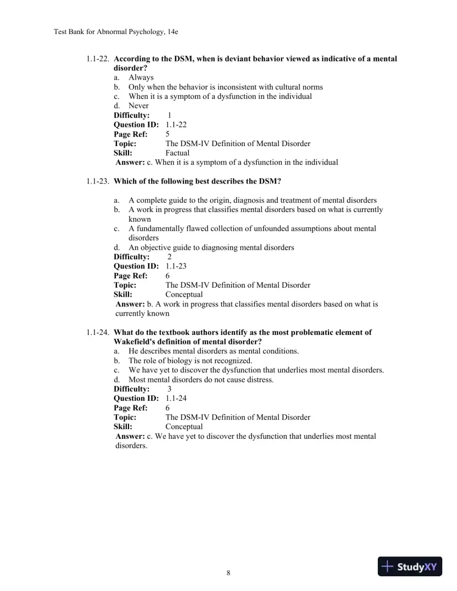 Test Bank For Abnormal Psychology, 14th Edition, page 12