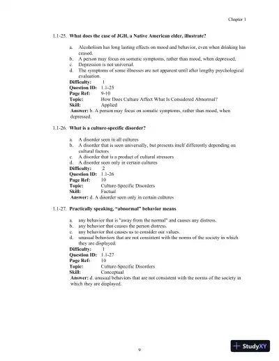 Test Bank For Abnormal Psychology, 14th Edition - Page 13 preview image