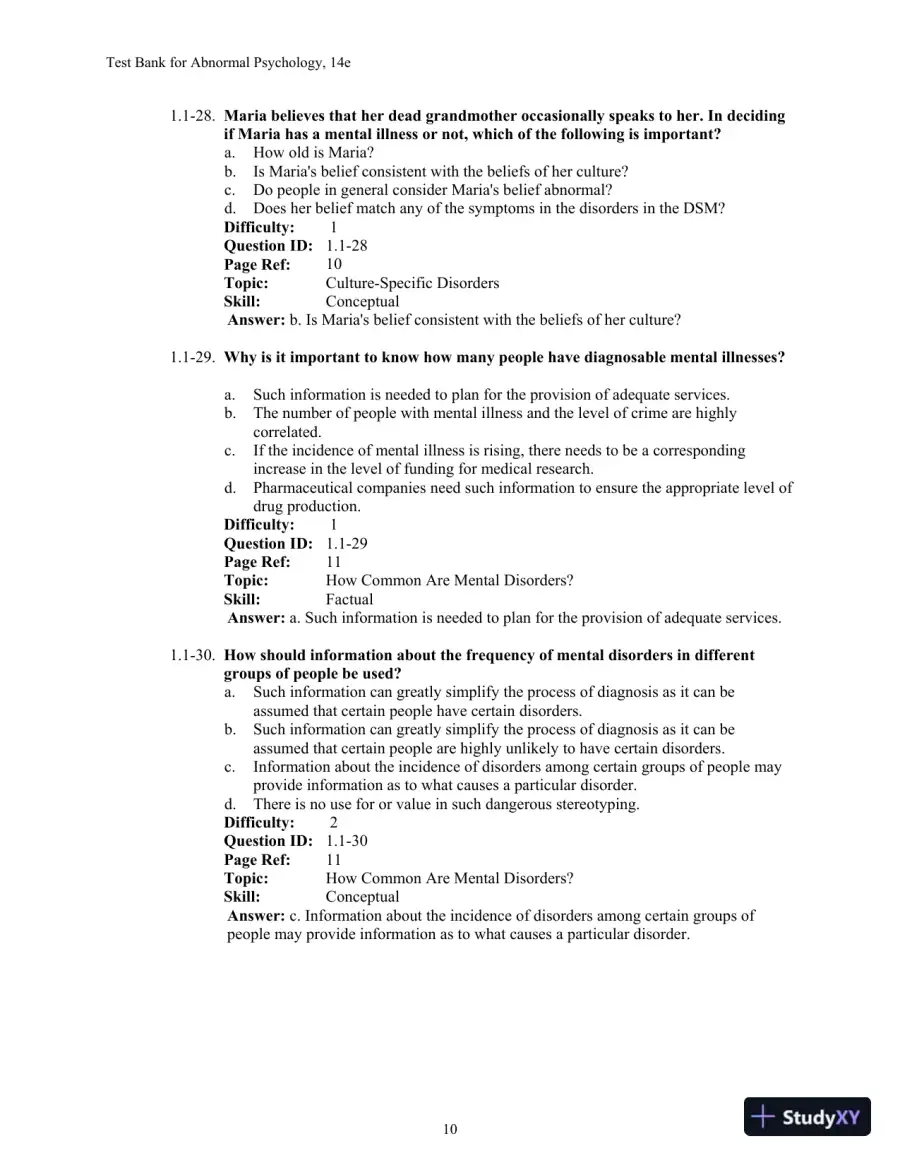 Test Bank For Abnormal Psychology, 14th Edition, page 14