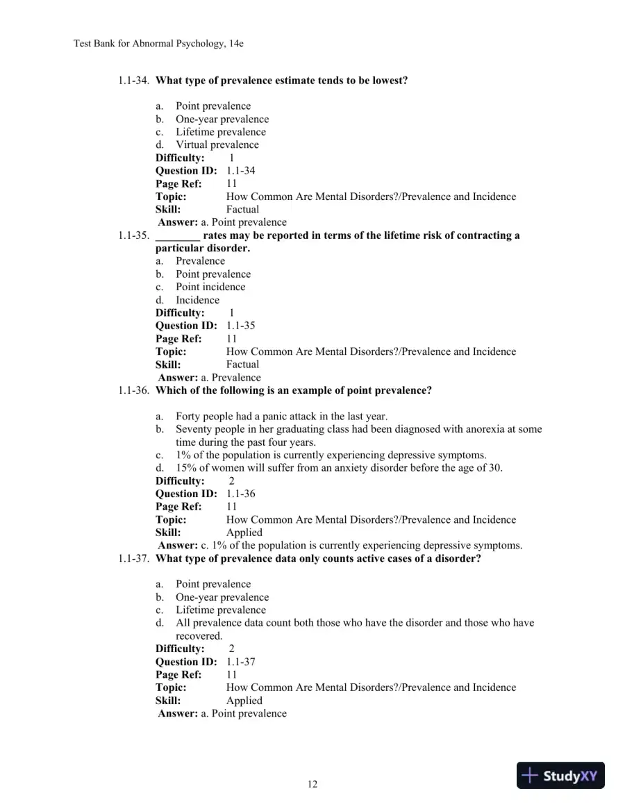 Test Bank For Abnormal Psychology, 14th Edition, page 16