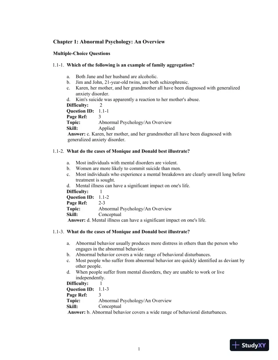 Test Bank For Abnormal Psychology, 14th Edition, page 5