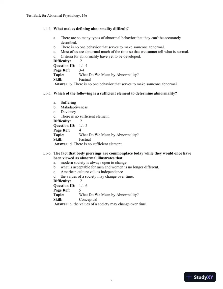 Test Bank For Abnormal Psychology, 14th Edition, page 6