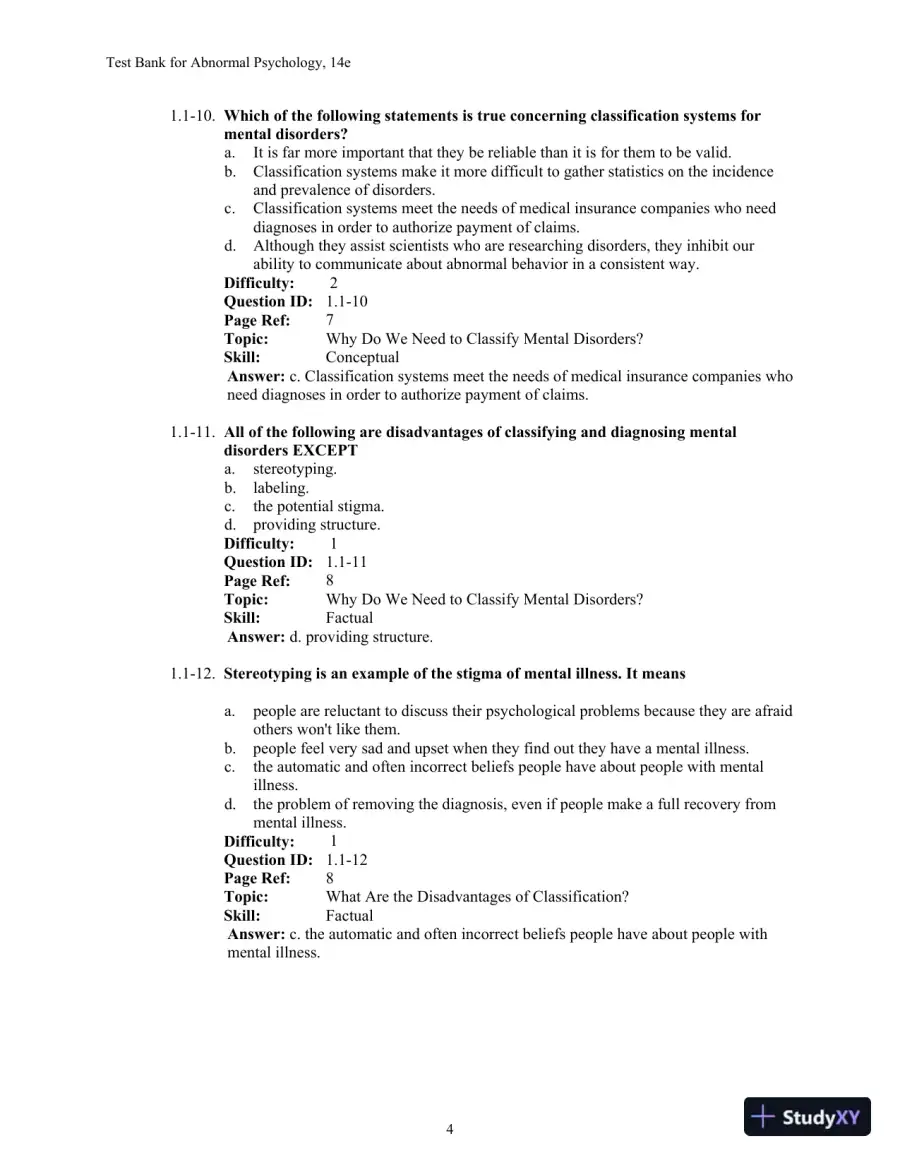 Test Bank For Abnormal Psychology, 14th Edition, page 8