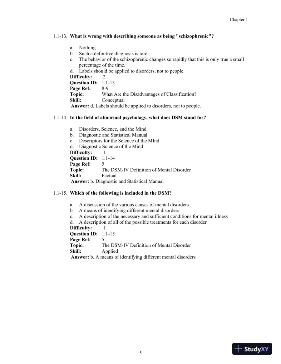 Test Bank For Abnormal Psychology, 14th Edition, page 9