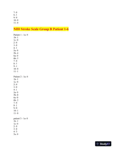 NIH Stroke Scale � All Test Groups A-F (patients 1-6) with Answers (18 Solved Questions) - Page 4 preview image