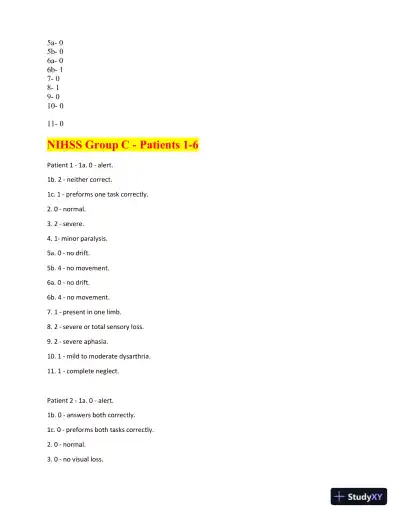 NIH Stroke Scale � All Test Groups A-F (patients 1-6) with Answers (18 Solved Questions) - Page 6 preview image