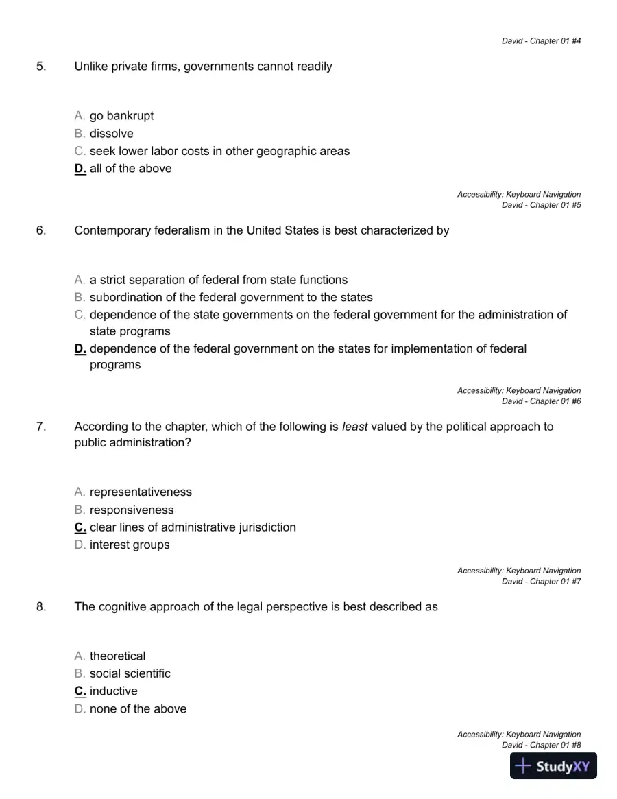 Public Administration: Understanding Management, Politics, and Law in the Public Sector 8th Edition Solution Manual, page 11