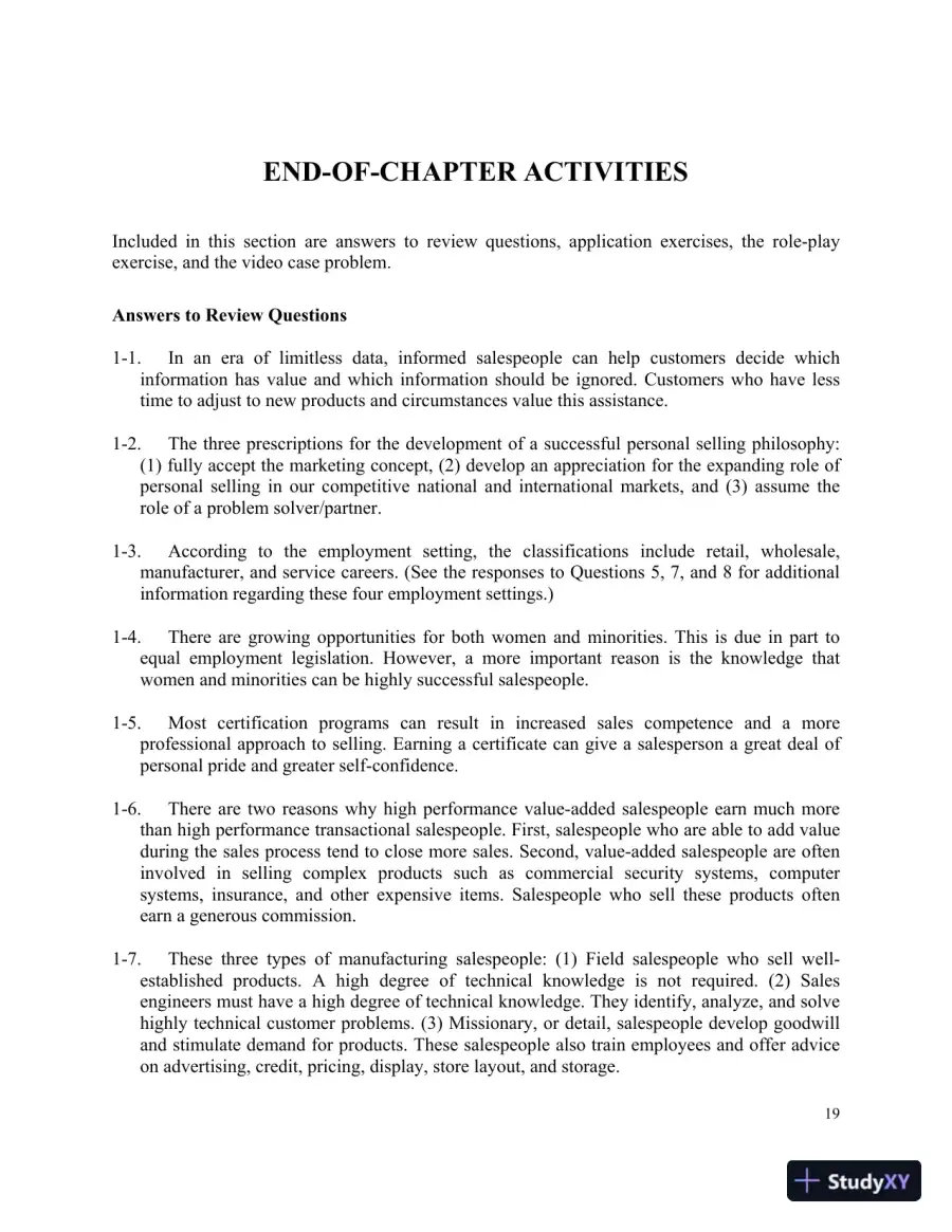 Selling Today: Creating Customer Value, Seventh Canadian Edition Solution Manual, page 8