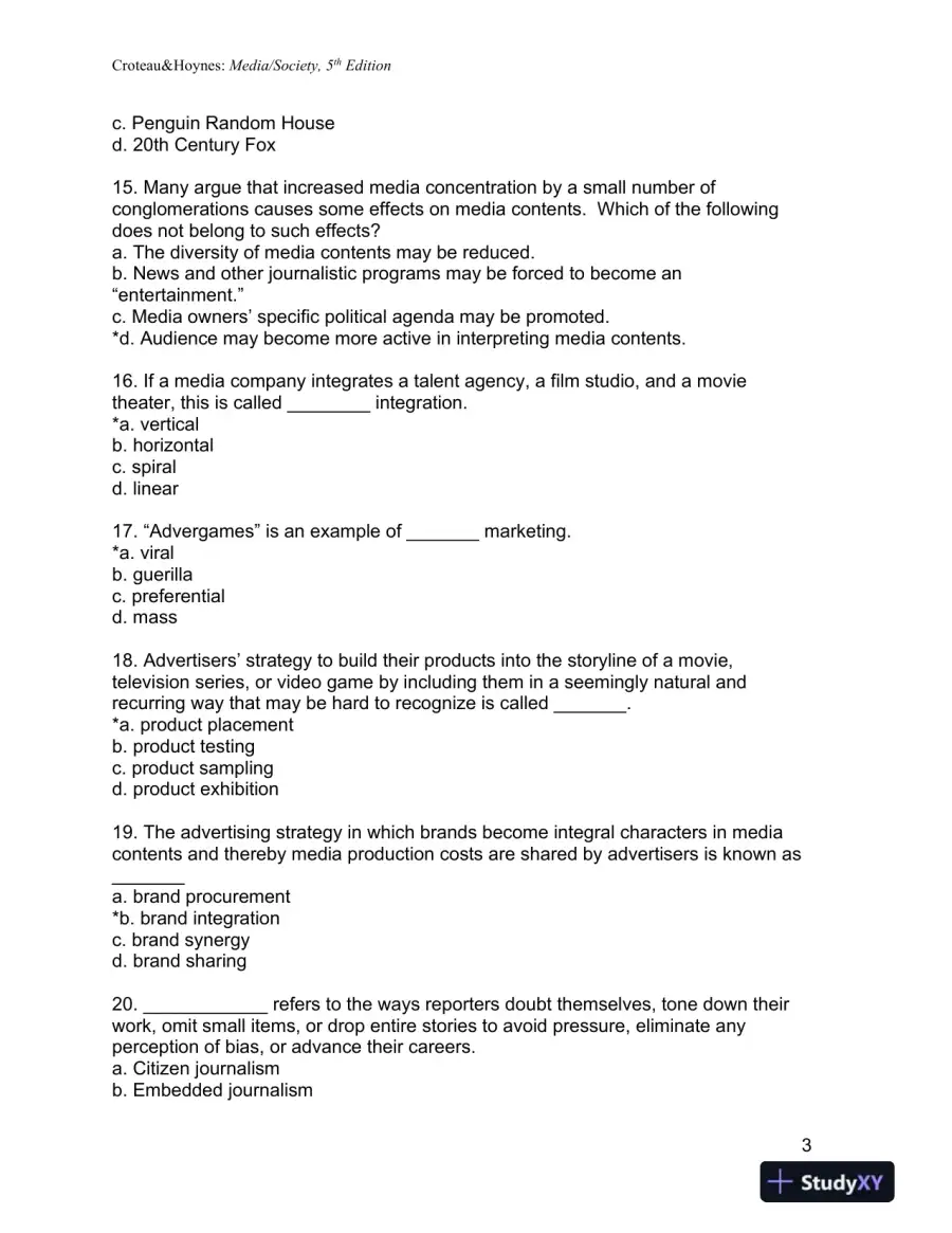 Media/Society: Industries, Images, and Audiences Fifth Edition Test Bank, page 11