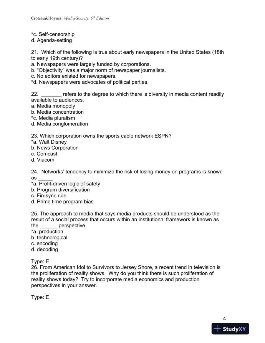 Media/Society: Industries, Images, and Audiences Fifth Edition Test Bank, page 12