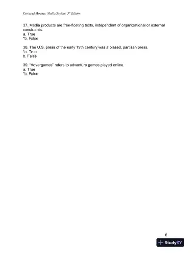 Media/Society: Industries, Images, and Audiences Fifth Edition Test Bank - Page 14 preview image