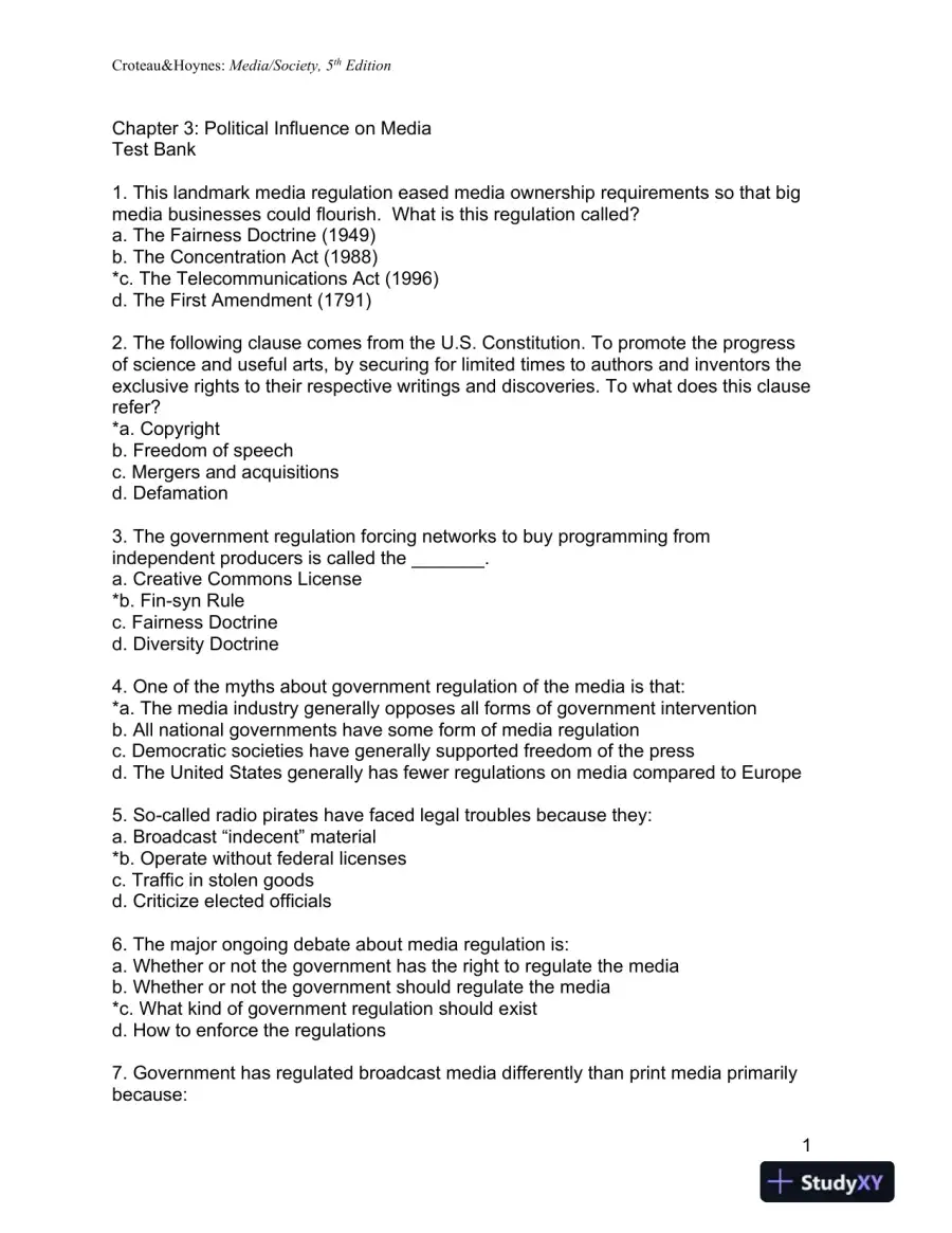 Media/Society: Industries, Images, and Audiences Fifth Edition Test Bank, page 15