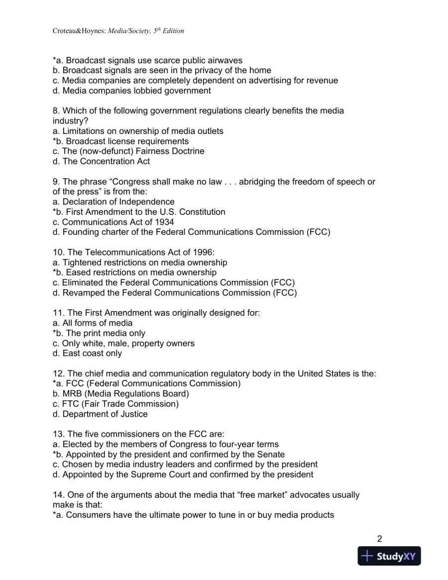 Media/Society: Industries, Images, and Audiences Fifth Edition Test Bank, page 16