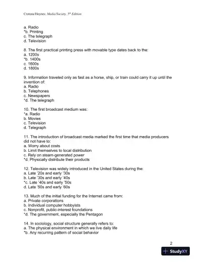 Media/Society: Industries, Images, and Audiences Fifth Edition Test Bank - Page 3 preview image