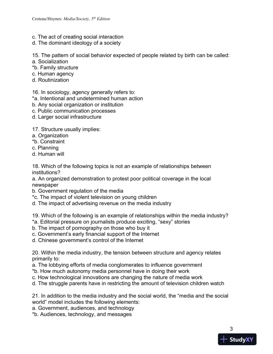Media/Society: Industries, Images, and Audiences Fifth Edition Test Bank, page 4