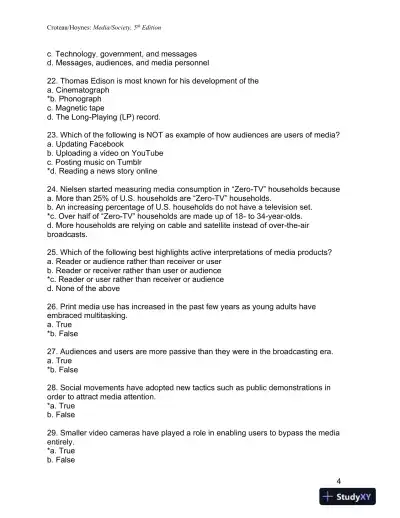 Media/Society: Industries, Images, and Audiences Fifth Edition Test Bank - Page 5 preview image