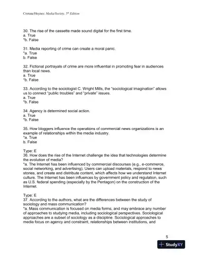 Media/Society: Industries, Images, and Audiences Fifth Edition Test Bank - Page 6 preview image