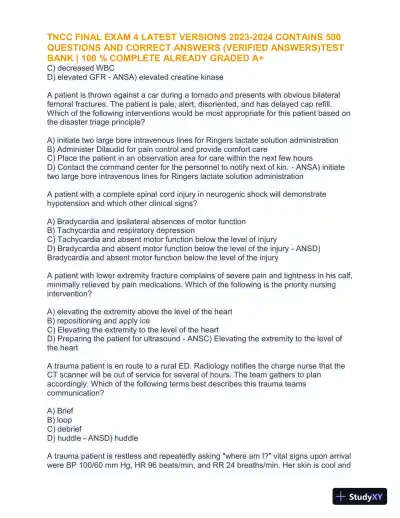 2023-2024 TNCC Final Practice Exam 4 with Answers (1343 Solved Questions) - Page 12 preview image