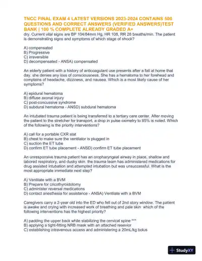 2023-2024 TNCC Final Practice Exam 4 with Answers (1343 Solved Questions) - Page 13 preview image