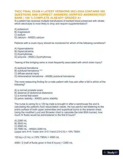 2023-2024 TNCC Final Practice Exam 4 with Answers (1343 Solved Questions) - Page 15 preview image