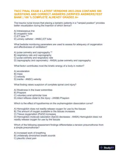 2023-2024 TNCC Final Practice Exam 4 with Answers (1343 Solved Questions) - Page 16 preview image