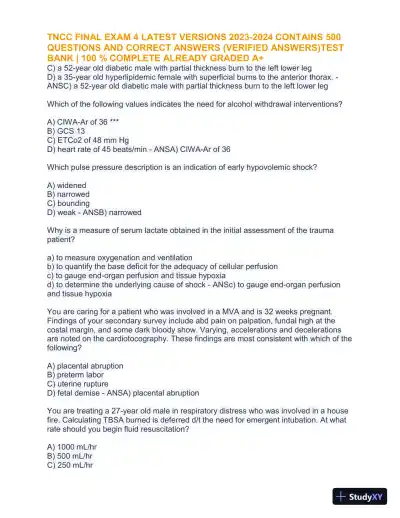 2023-2024 TNCC Final Practice Exam 4 with Answers (1343 Solved Questions) - Page 19 preview image