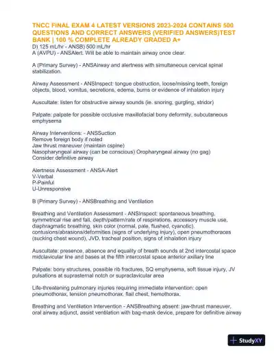 2023-2024 TNCC Final Practice Exam 4 with Answers (1343 Solved Questions) - Page 20 preview image